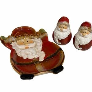 Vintage Sana Clause salt & pepper set with small dish spoon rest